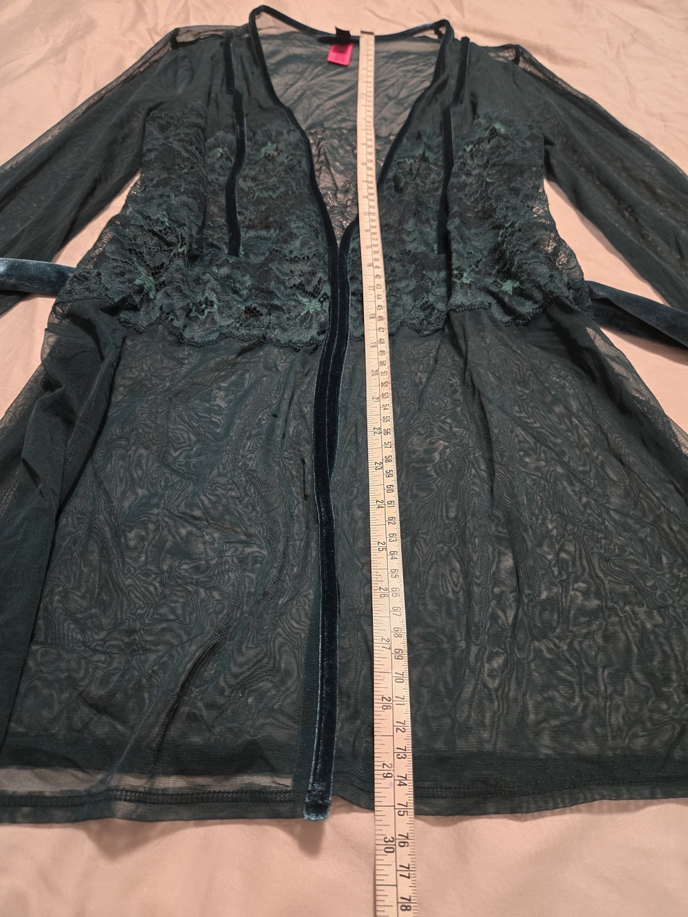 La Senza Sheer Lace Velvet Robe In Dark Emerald Green - Picture 14 of 14